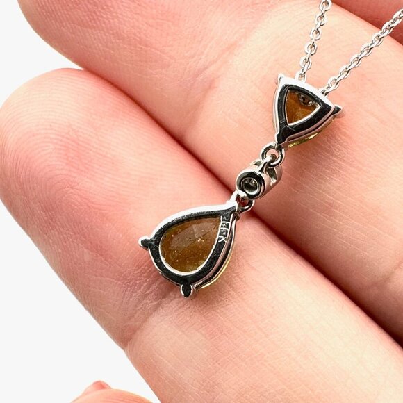 Womens Necklace 14K Yellow Gold Green Peridot Diamond Pendant - Picture 3 of 4